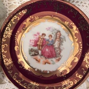 Vintage Burgundy and Gold Decorative Plate